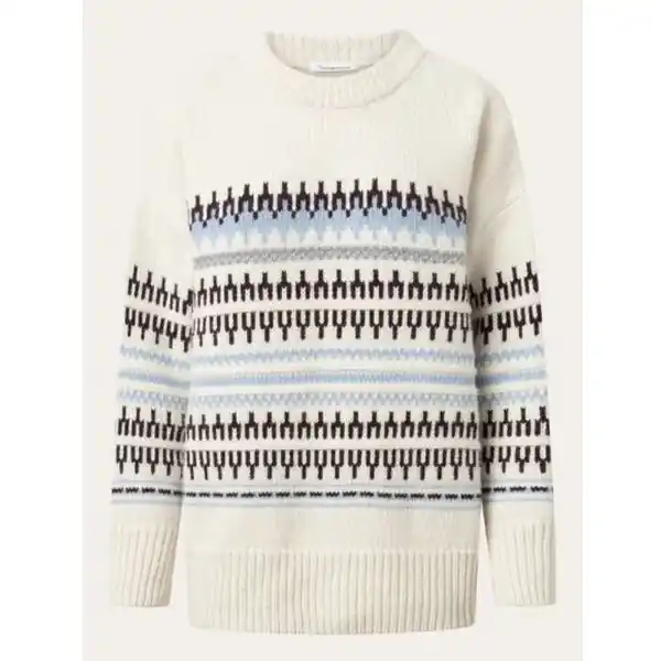 KnowledgeCotton Apparel Wool Pattern Boxy Crew Neck White Stripe Reapris